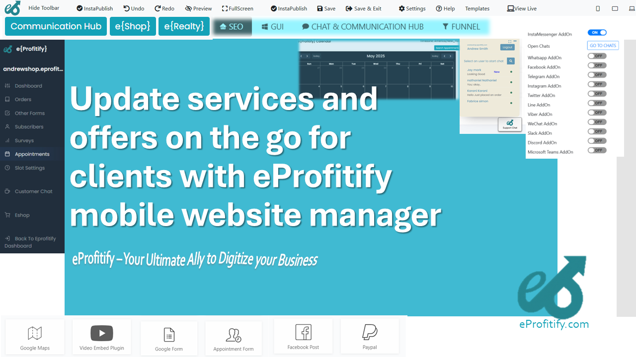Update services and offers on the go for clients with eProfitify mobile website manager